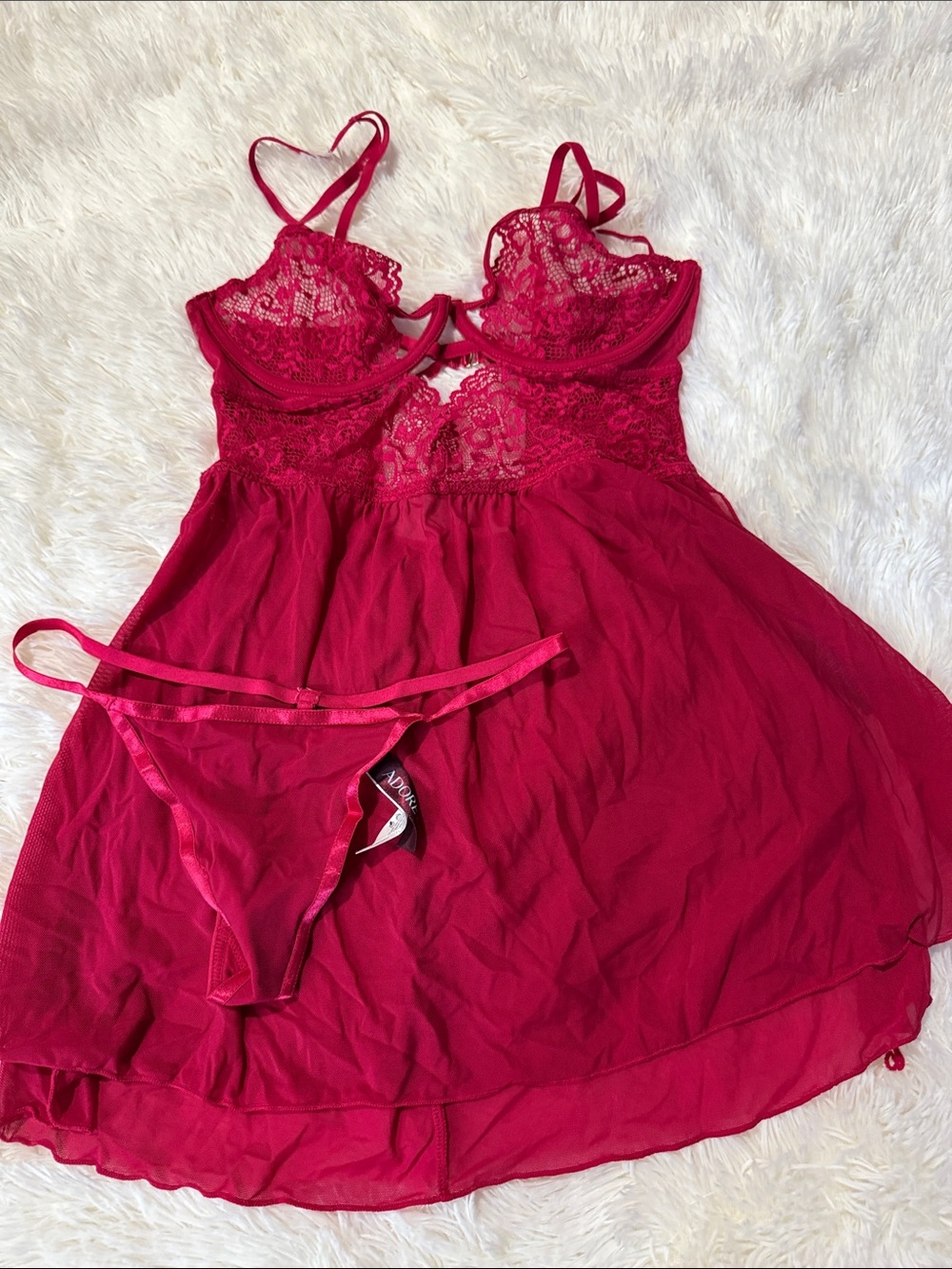Adore Me Fuchsia Lace Babydoll Chemise with Matching Thong